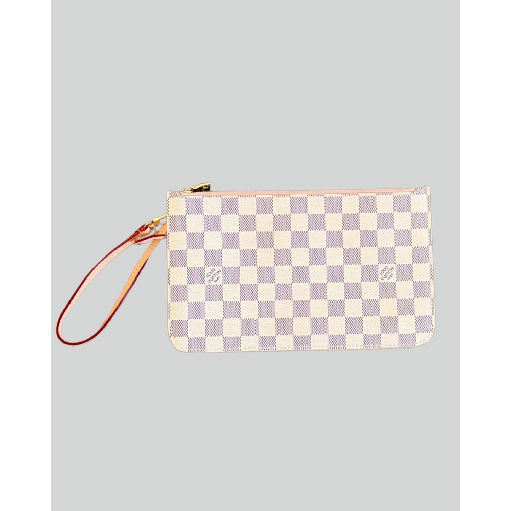Louis Vuitton Neverfull Pouch Damier Azur Rose Ballerine OS White Grey Wristlet